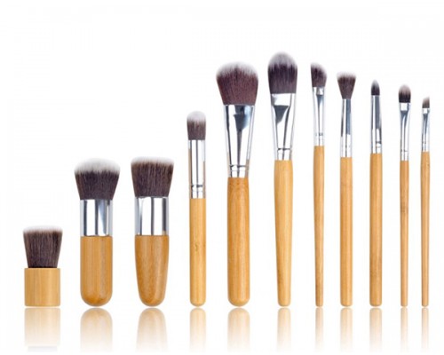 Набор таклоновых кистей для макияжа с бамбуковыми ручками - 11 шт.
